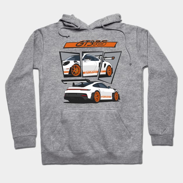 car 911 gt3 rs racing edition detail white orange Hoodie by creative.z